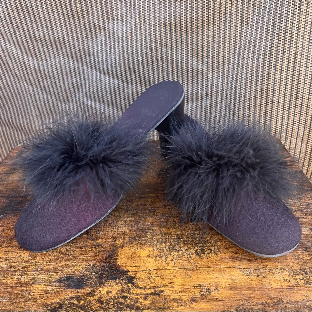 Vintage Chic Black Feathered Women's Mules leather bottom